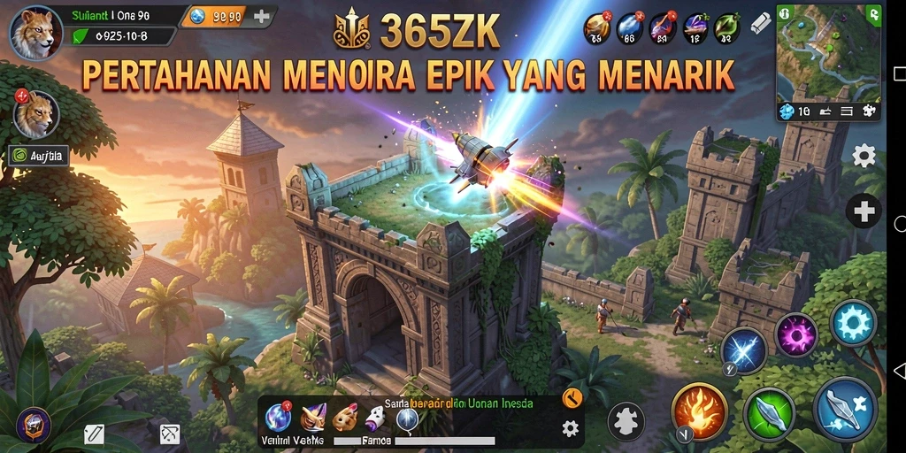 Tangkapan layar utama 365ZK menampilkan aksi seru dalam permainan Tower Defense.