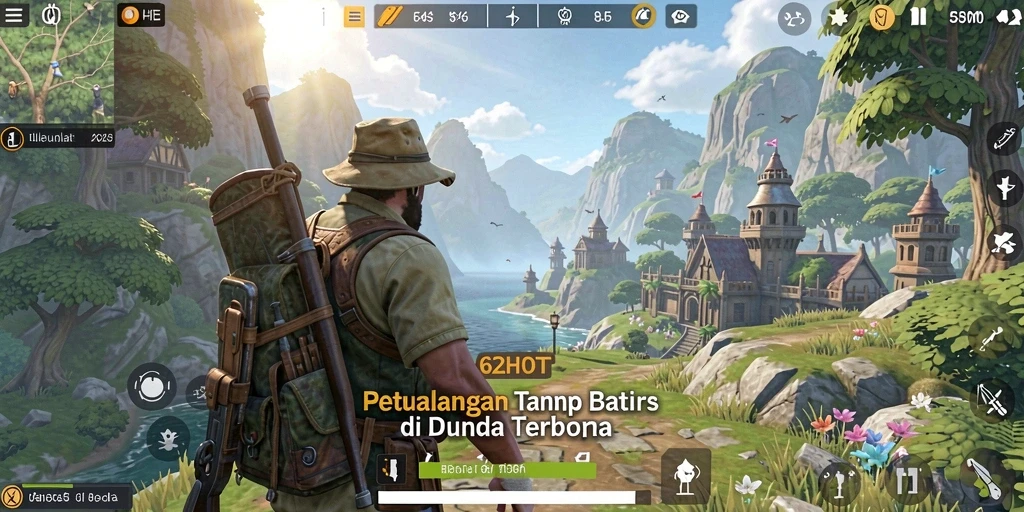 Screenshot menunjukkan gameplay penuh aksi dalam dunia terbuka 62HOT.
