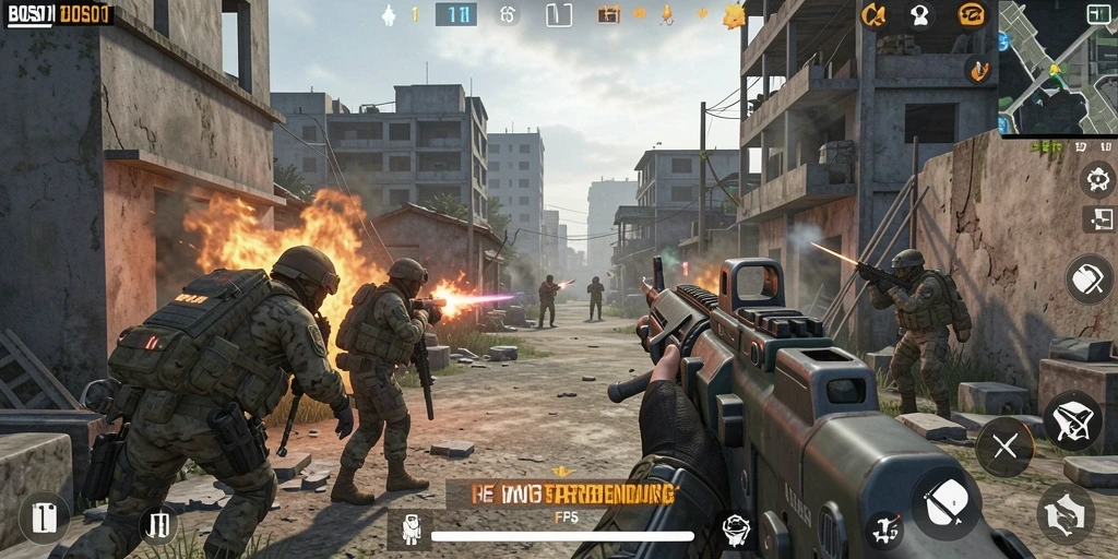 Tampilan gameplay menegangkan dengan aksi FPS yang mendebarkan.