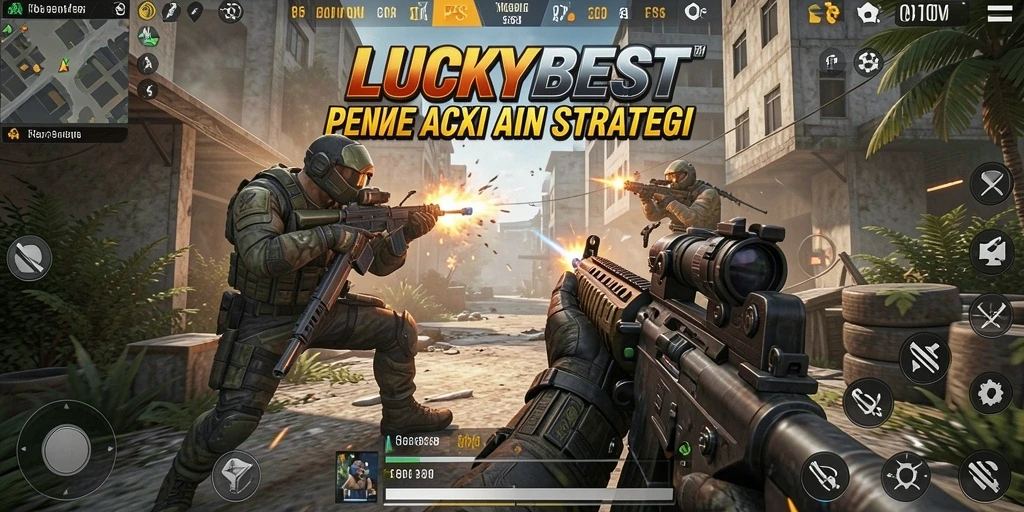 Tampilan aksi seru dalam gameplay FPS LUCKYBEST.