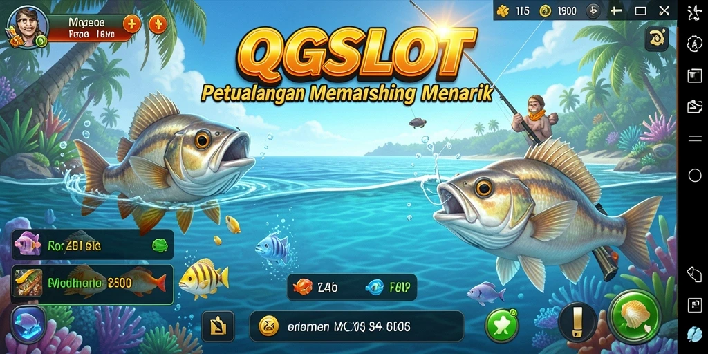 Tampilan gameplay <strong>QQSLOT</strong> dengan aksi memancing yang mendebarkan.