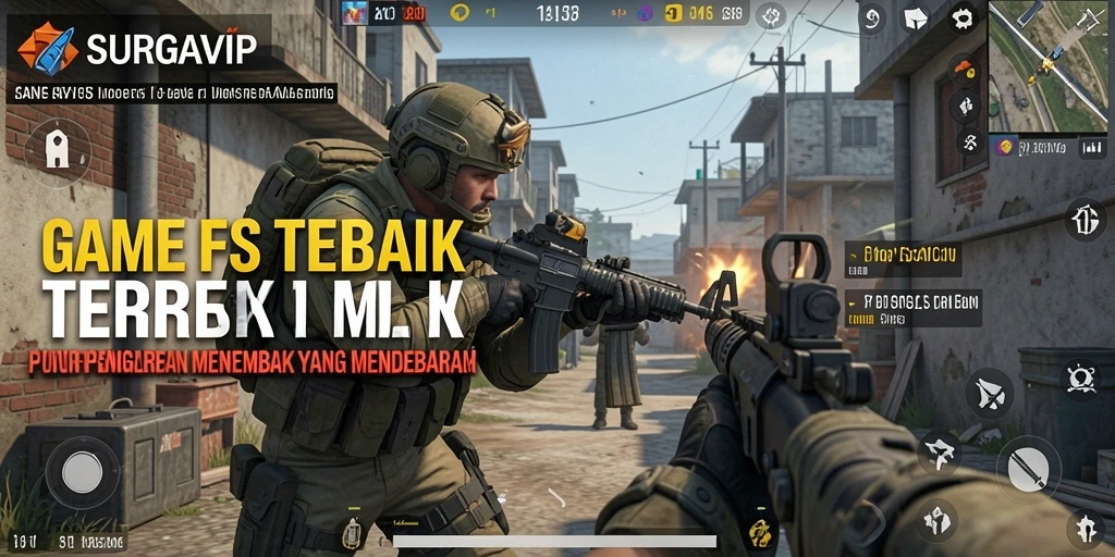 Screenshot SURGAVIP yang menampilkan aksi intens dalam gameplay FPS.